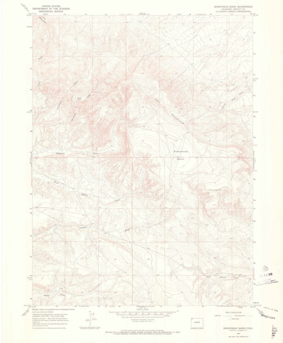 1966 Sheephead Basin, CO - Colorado - USGS Topographic Map