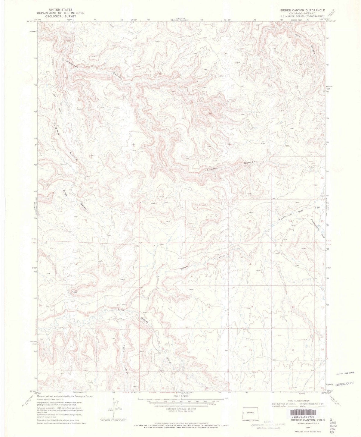 1968 Sieber Canyon, CO - Colorado - USGS Topographic Map