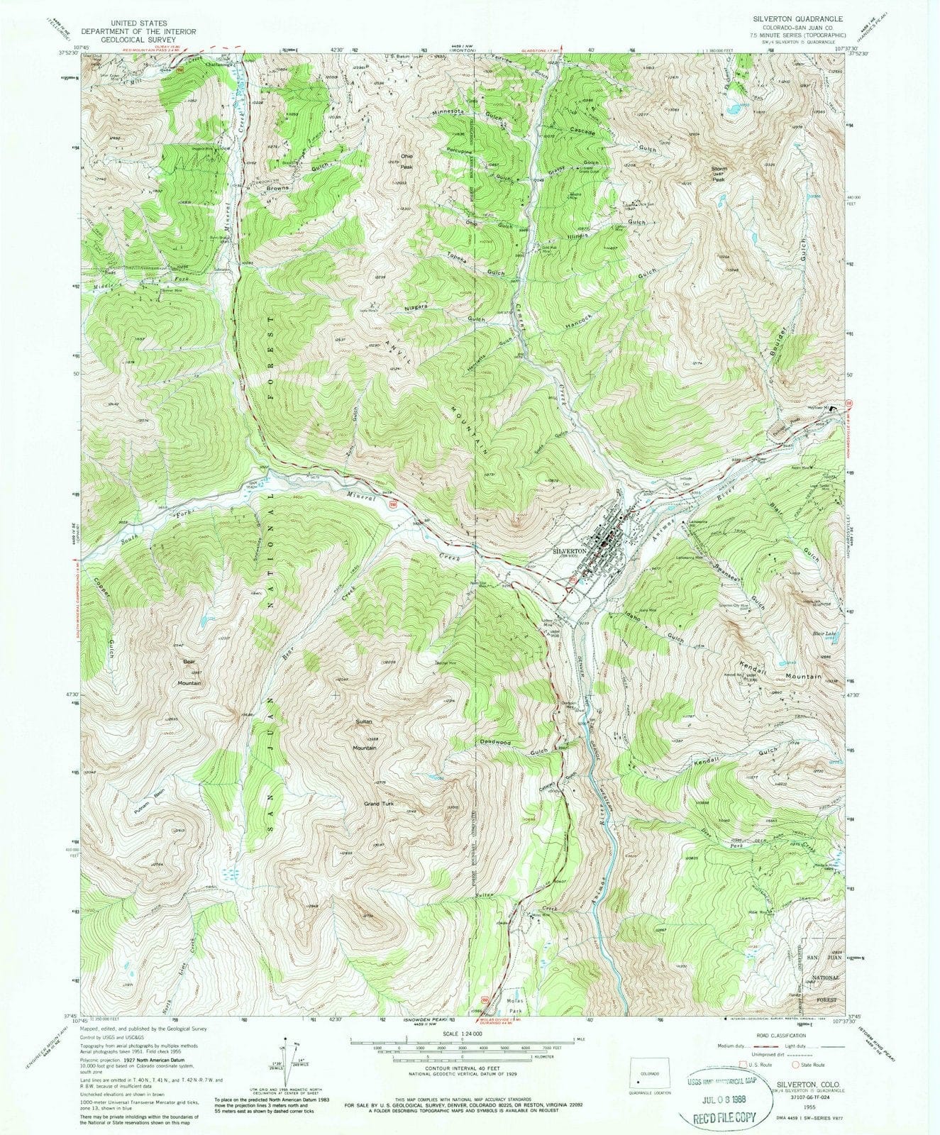 1955 Silverton, CO - Colorado - USGS Topographic Map