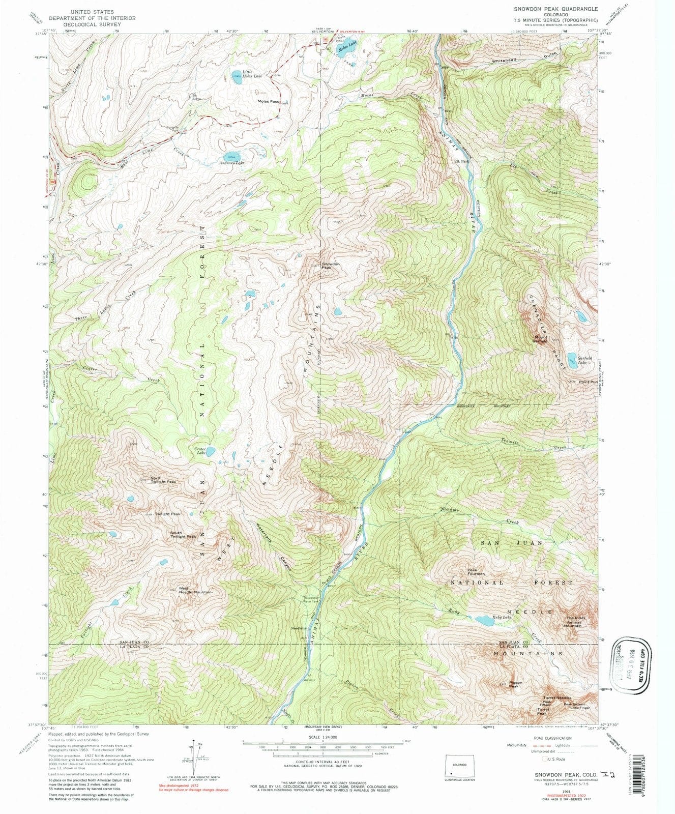 1964 Snowdon Peak, CO - Colorado - USGS Topographic Map