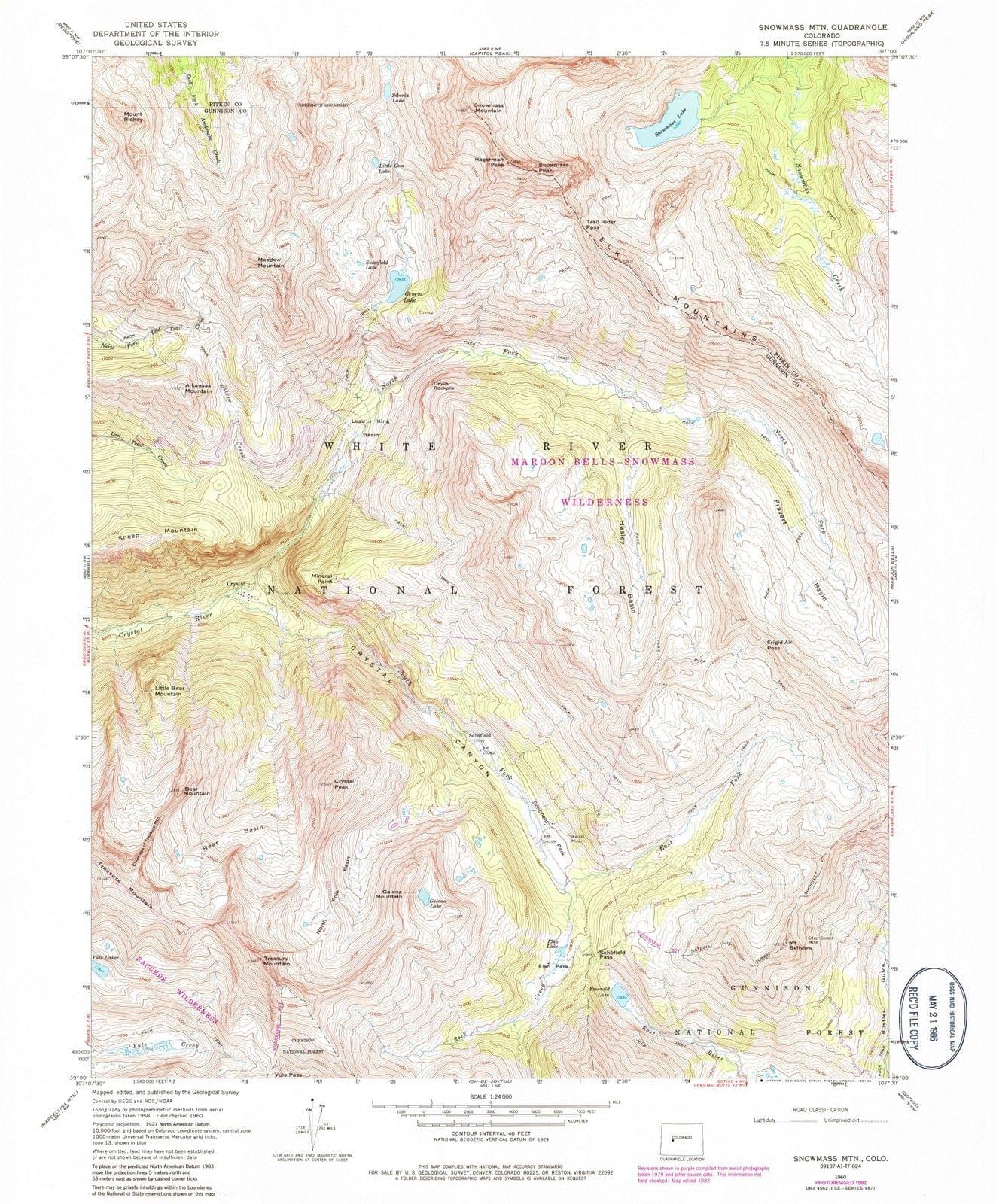 1960 Snowmass MTN, CO - Colorado - USGS Topographic Map