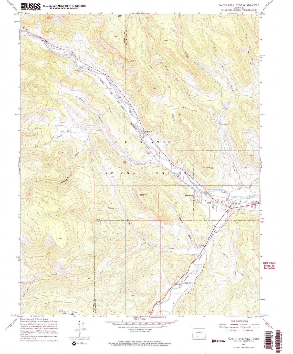 1967 South Fork West, CO - Colorado - USGS Topographic Map