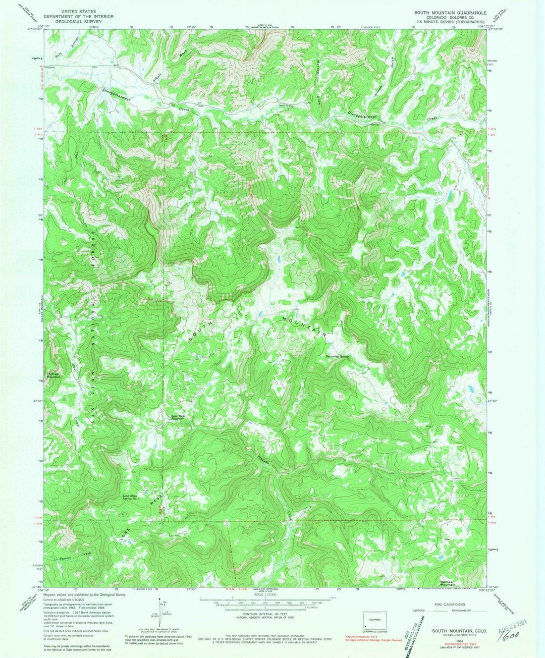 1964 South Mountain, CO - Colorado - USGS Topographic Map