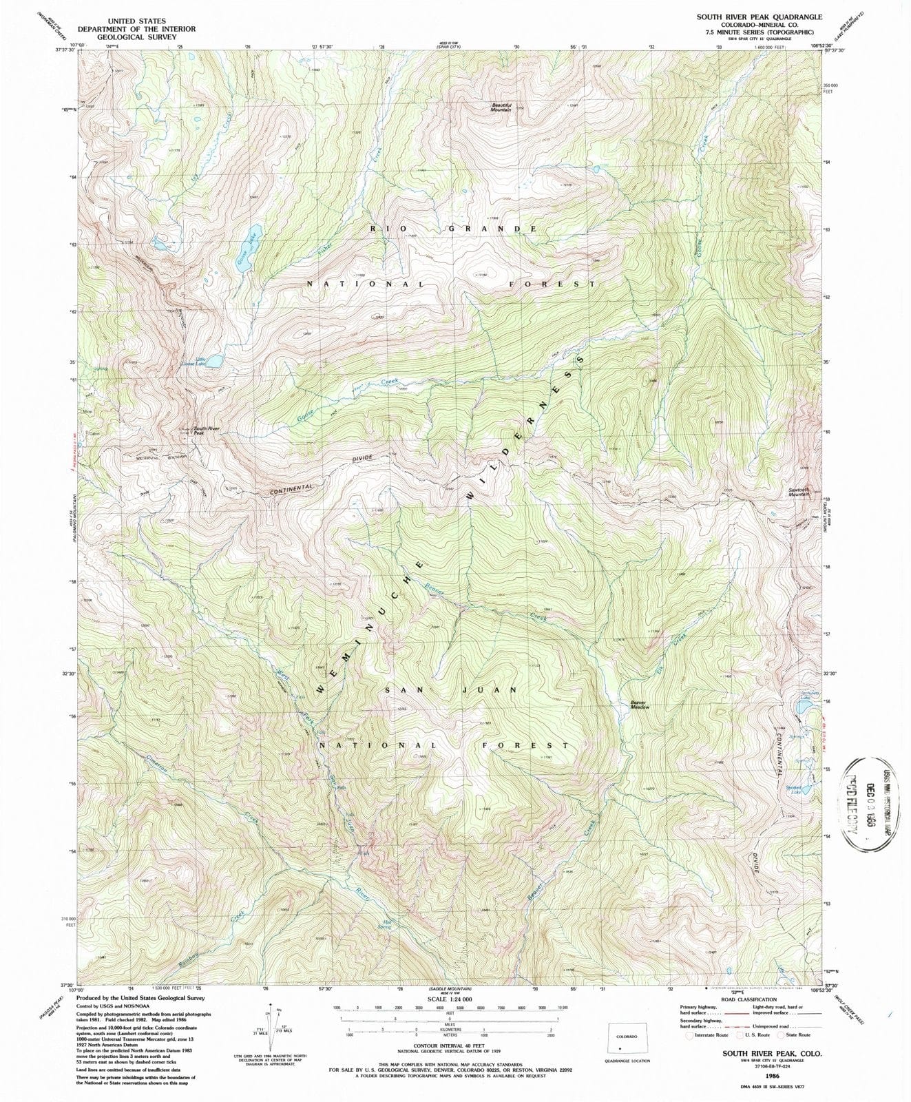 1986 South River Peak, CO - Colorado - USGS Topographic Map
