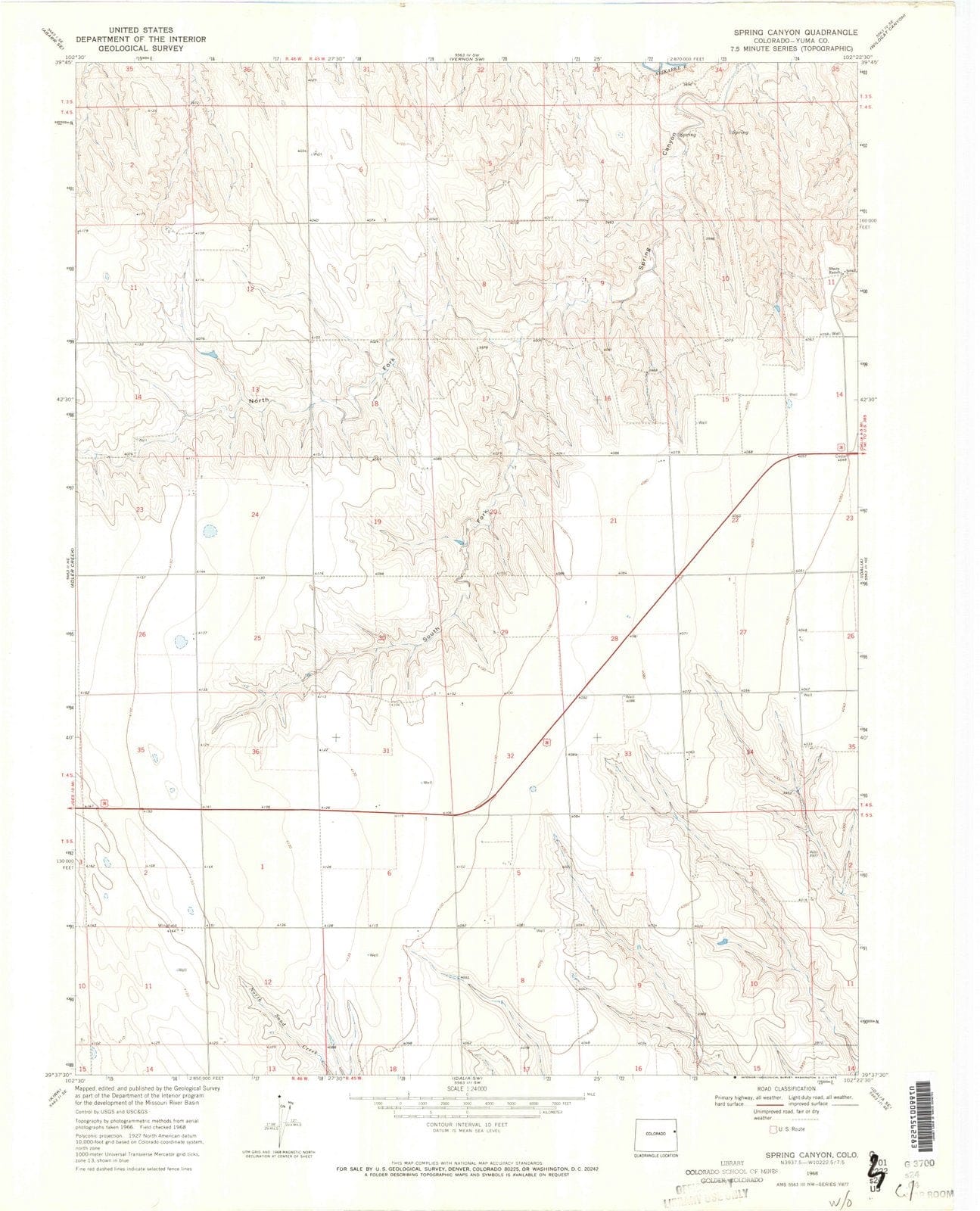1968 Spring Canyon, CO - Colorado - USGS Topographic Map