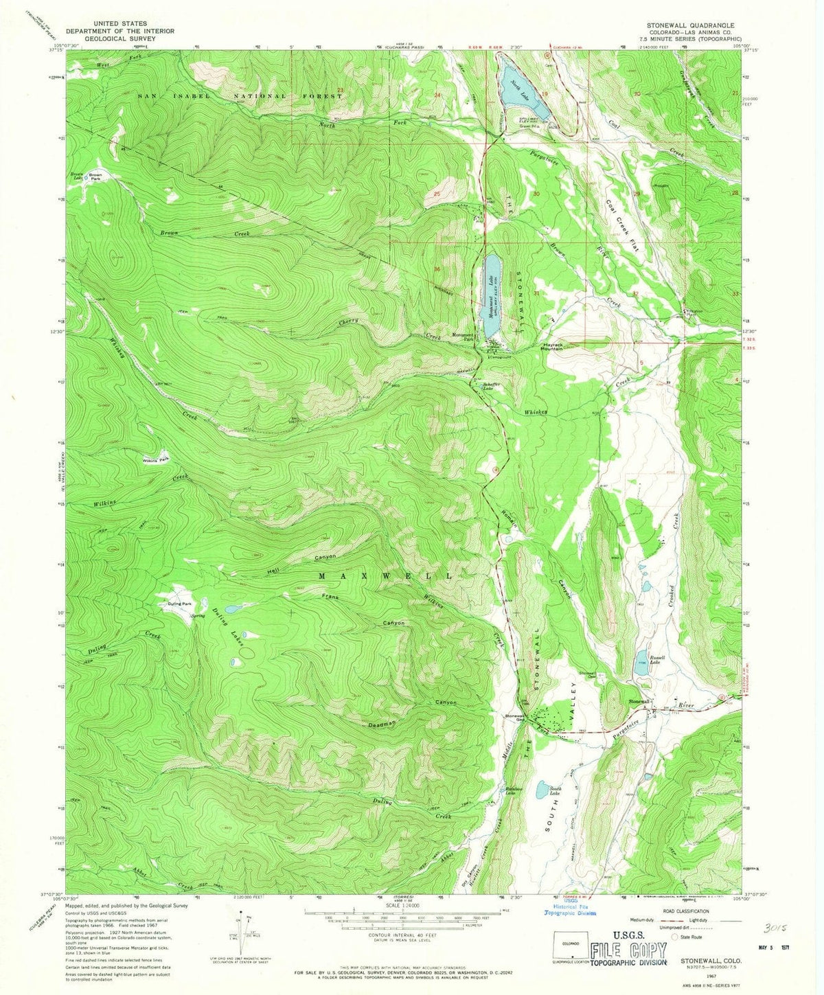 1967 Stonewall, CO - Colorado - USGS Topographic Map