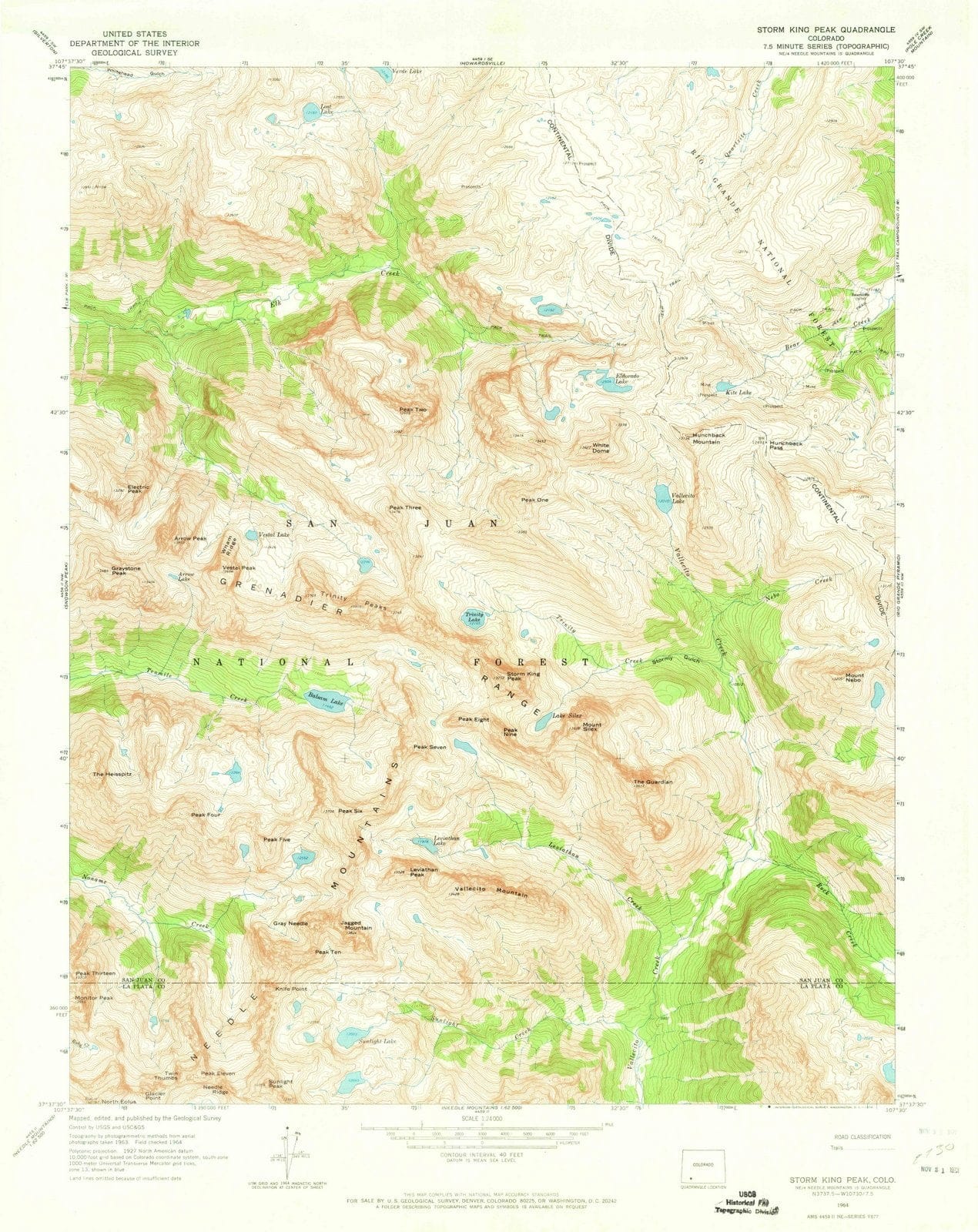 1964 Storm King Peak, CO - Colorado - USGS Topographic Map