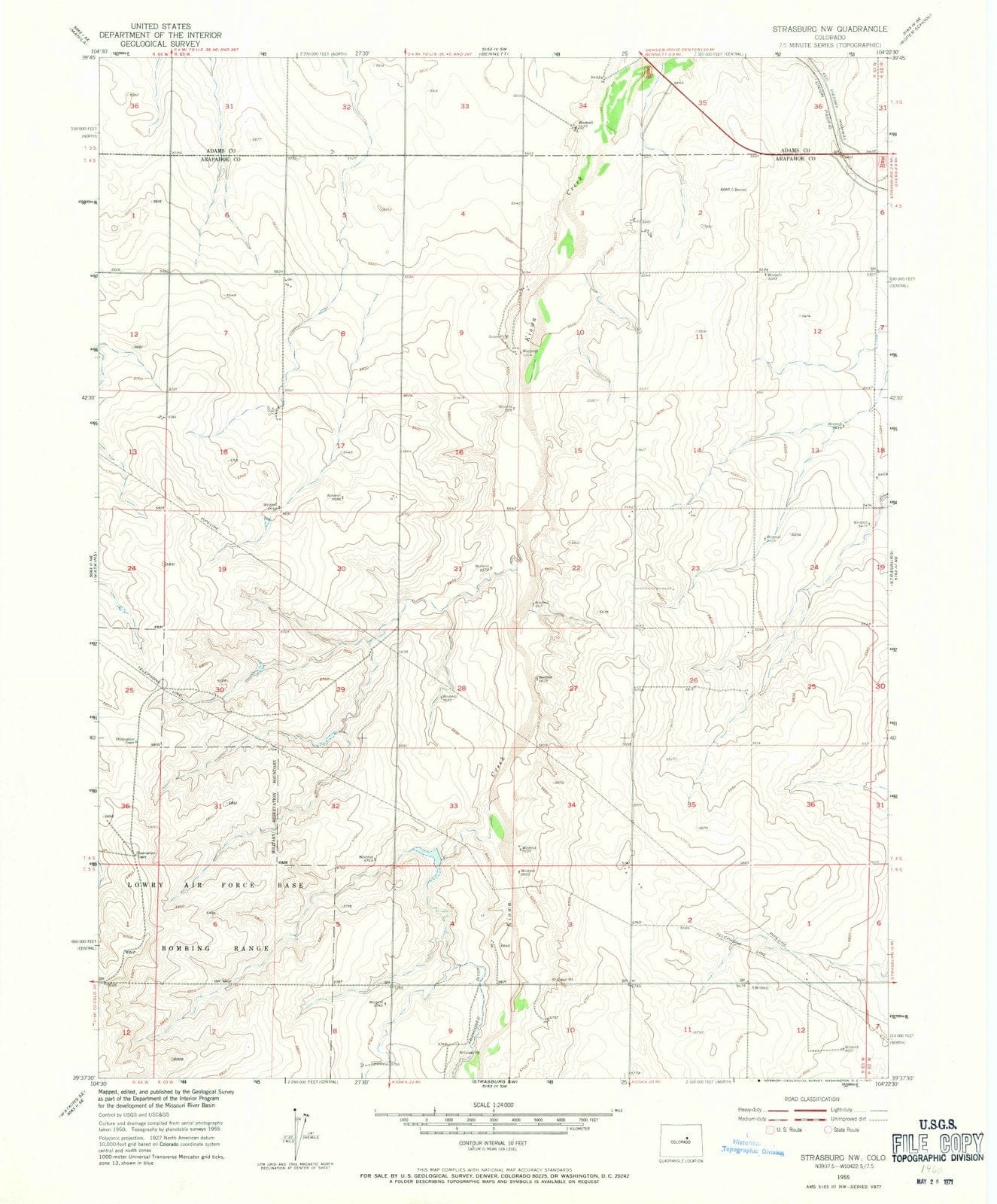 1955 Strasburg, CO - Colorado - USGS Topographic Map