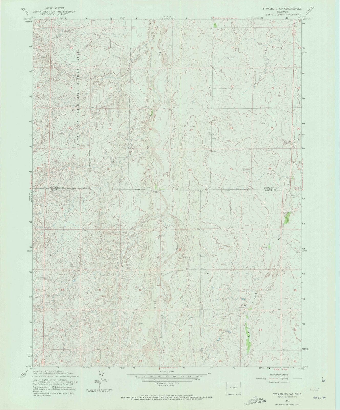 1961 Strasburg, CO - Colorado - USGS Topographic Map