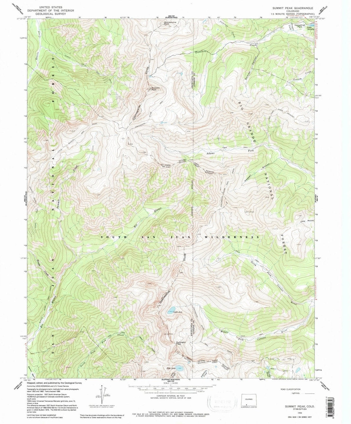 1966 Summit Peak, CO - Colorado - USGS Topographic Map