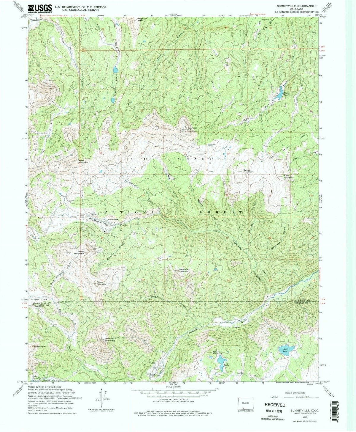 1967 Summitville, CO - Colorado - USGS Topographic Map