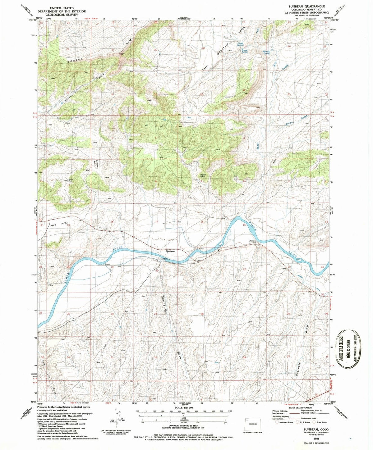 1986 Sunbeam, CO - Colorado - USGS Topographic Map