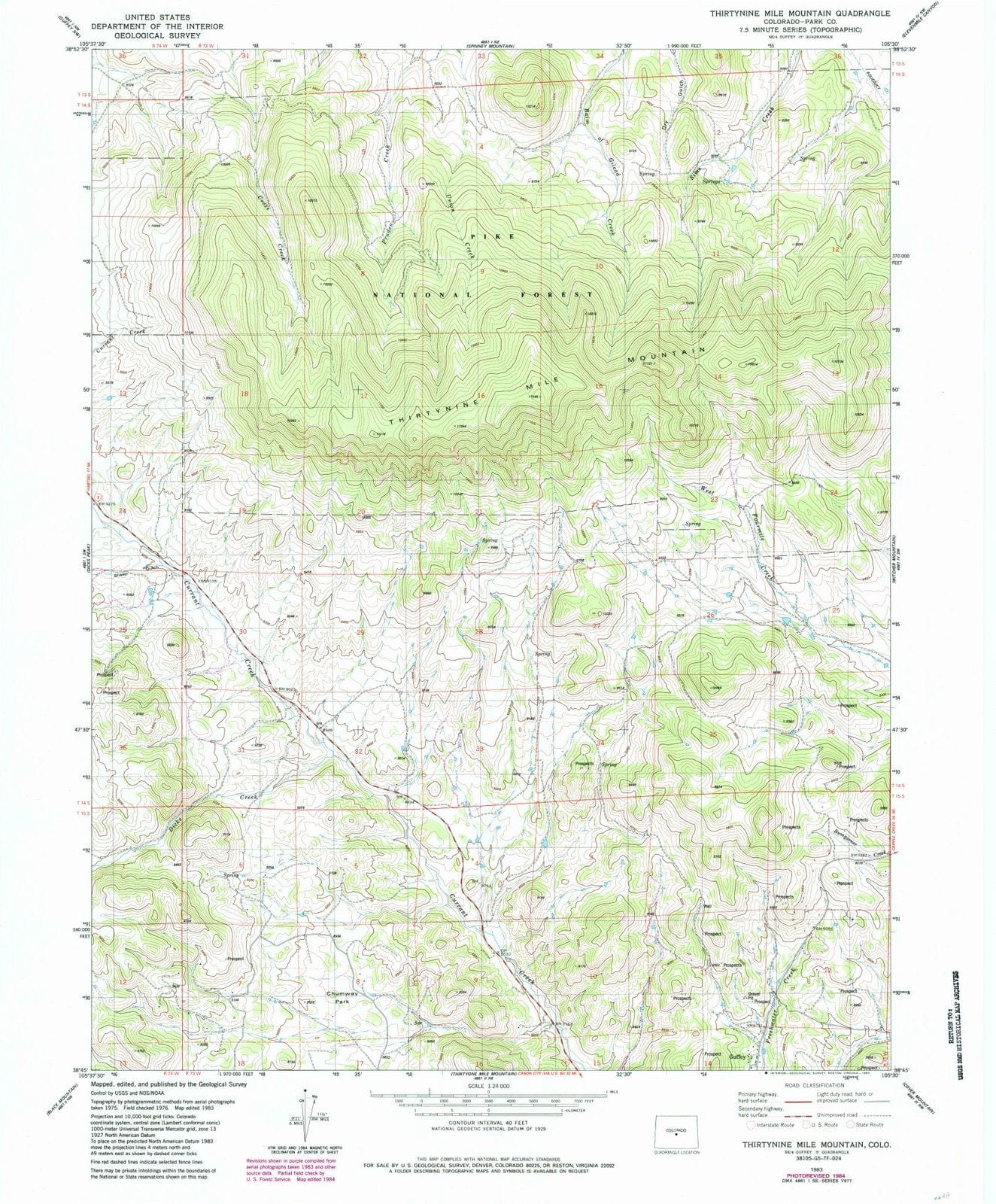 1983 Thirtynine Mile Mountain, CO - Colorado - USGS Topographic Map