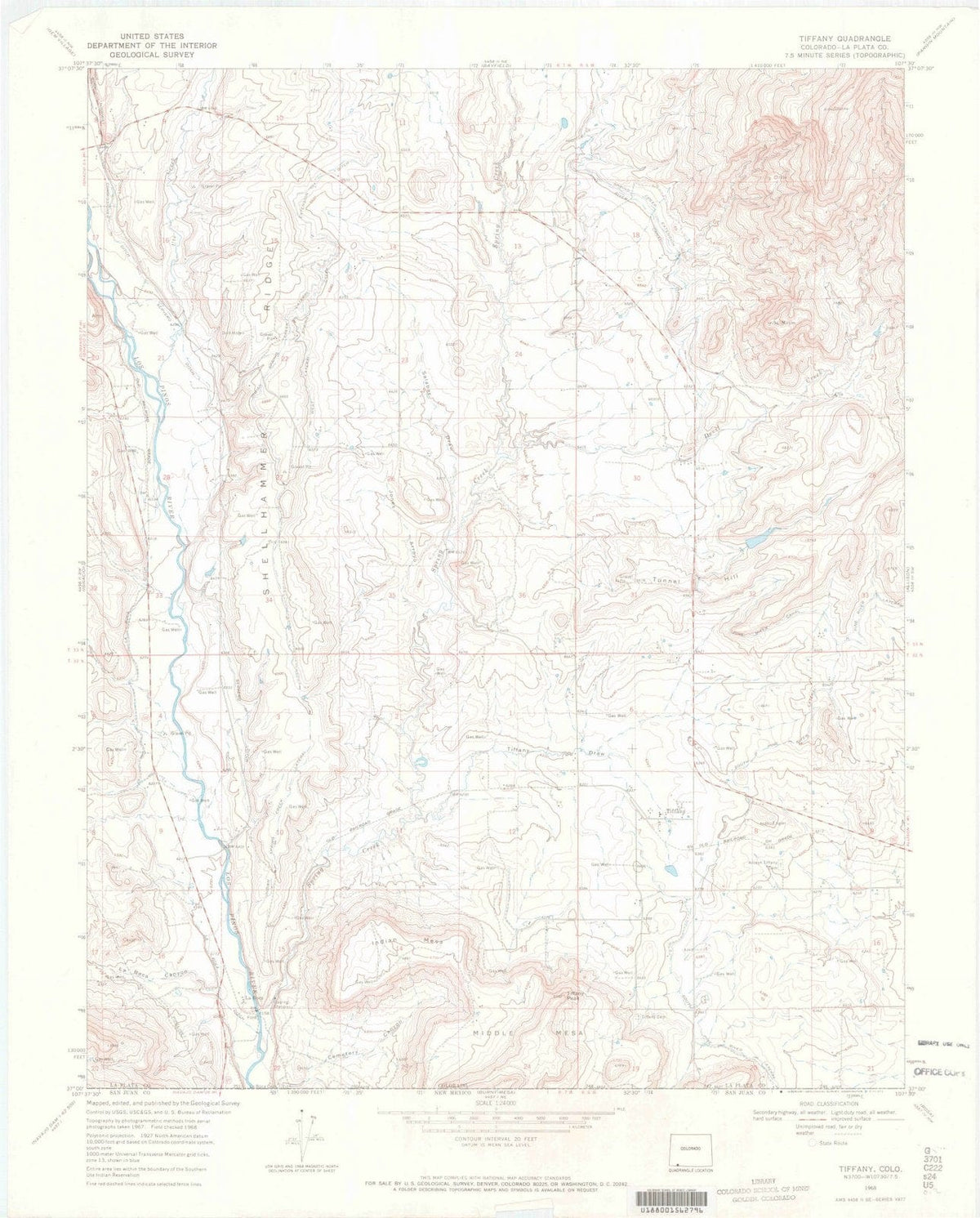 1968 Tiffany, CO - Colorado - USGS Topographic Map