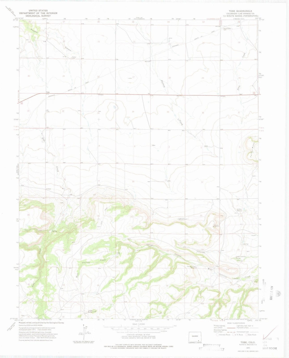 1972 Tobe, CO - Colorado - USGS Topographic Map