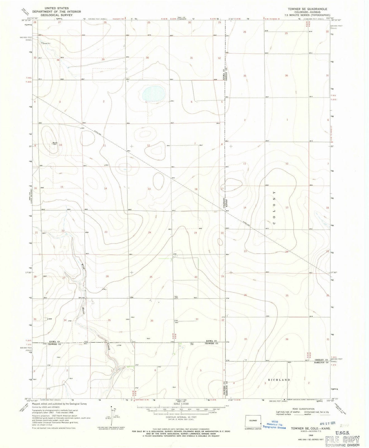 1968 Towner, CO - Colorado - USGS Topographic Map