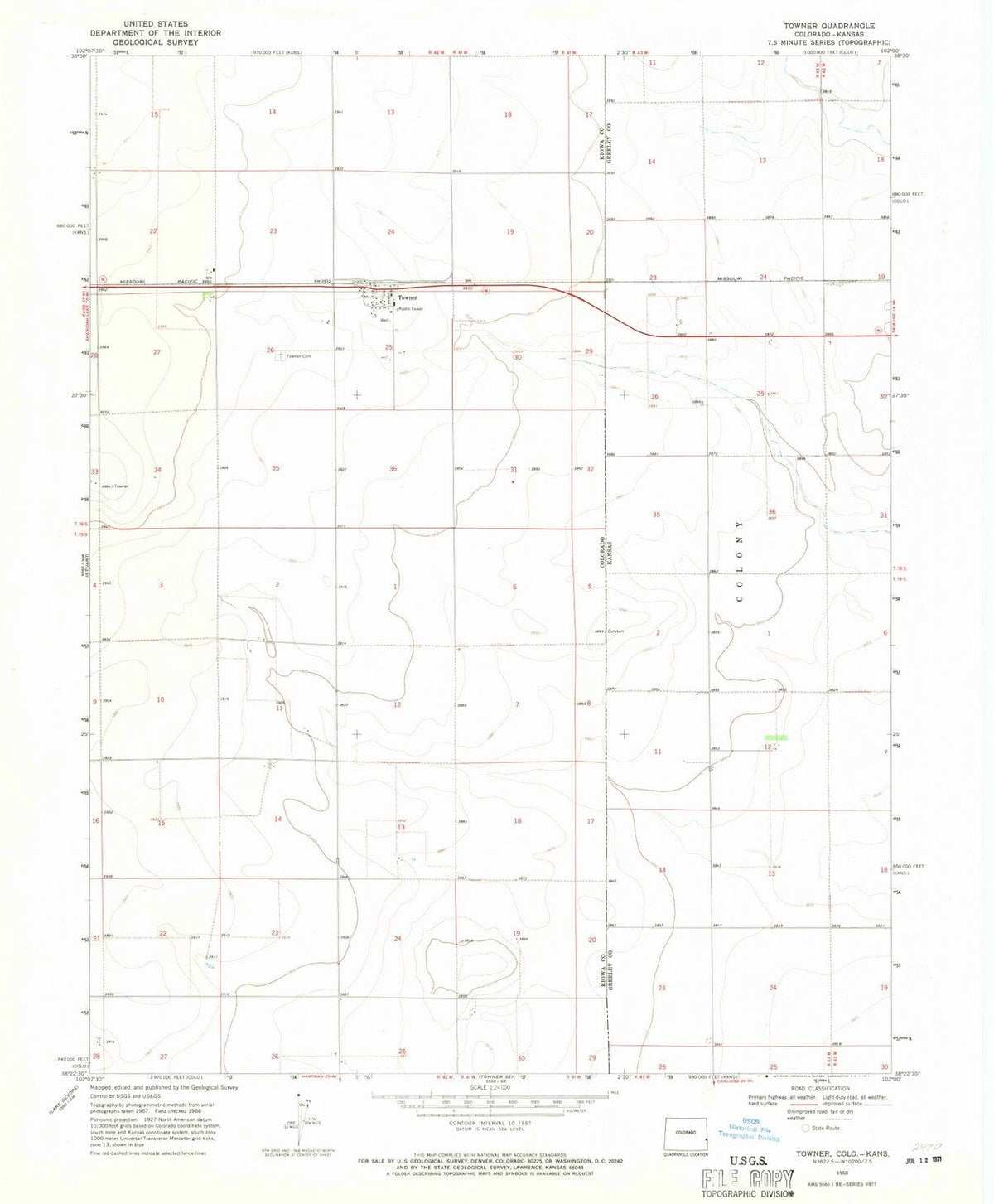1968 Towner, CO - Colorado - USGS Topographic Map v2