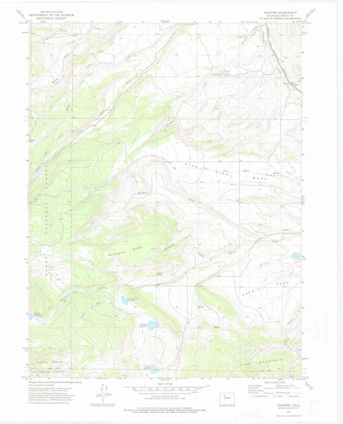 1972 Trapper, CO - Colorado - USGS Topographic Map