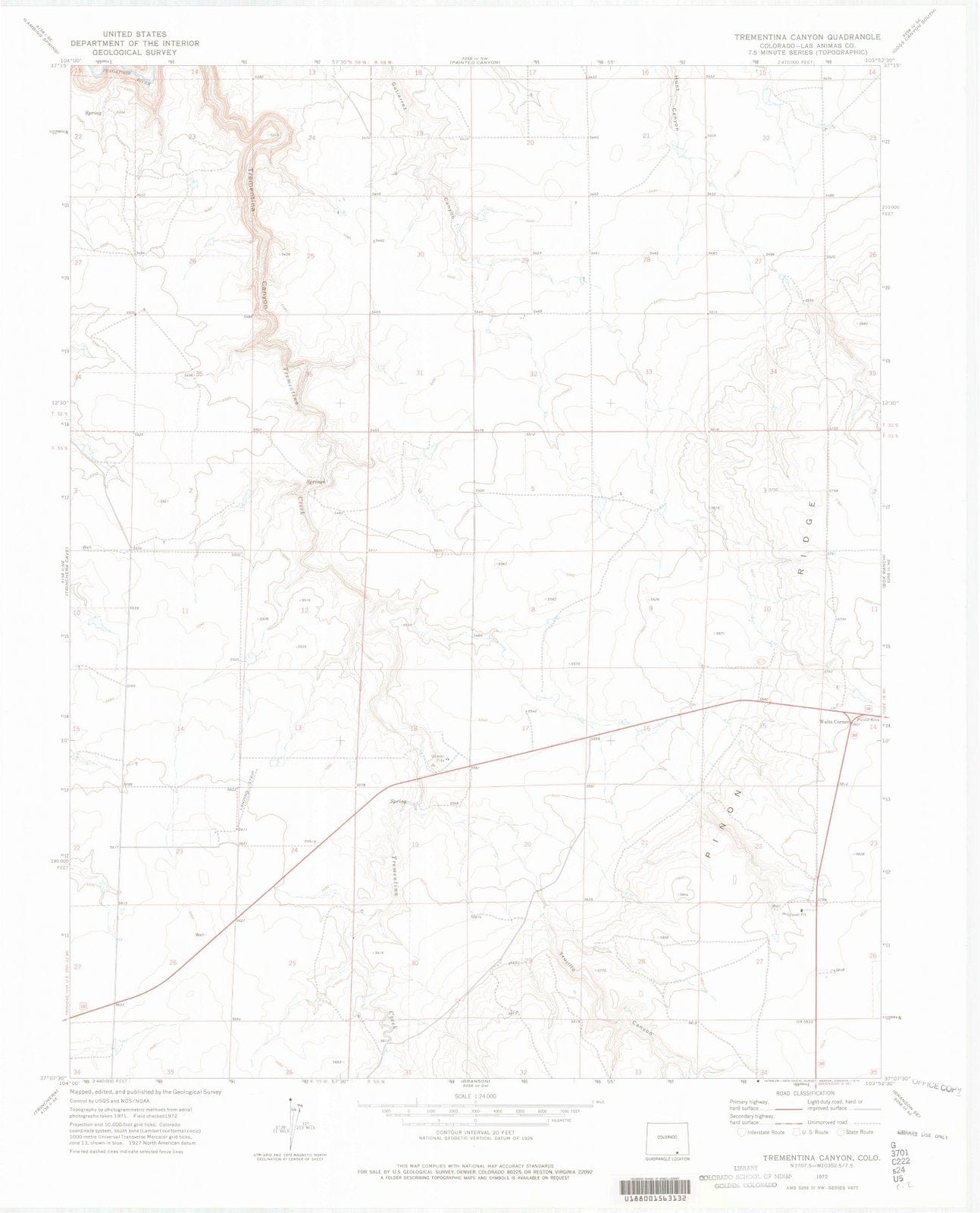1972 Trementina Canyon, CO - Colorado - USGS Topographic Map