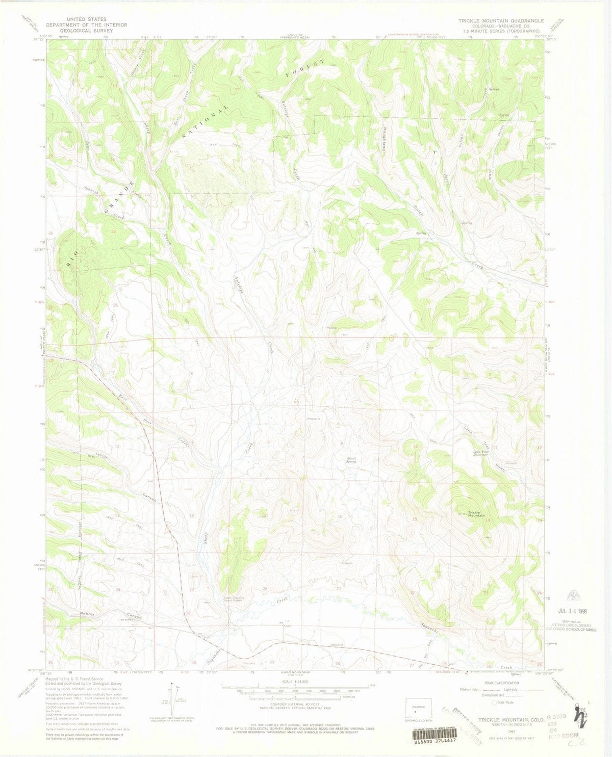 1967 Trickle Mountain, CO - Colorado - USGS Topographic Map