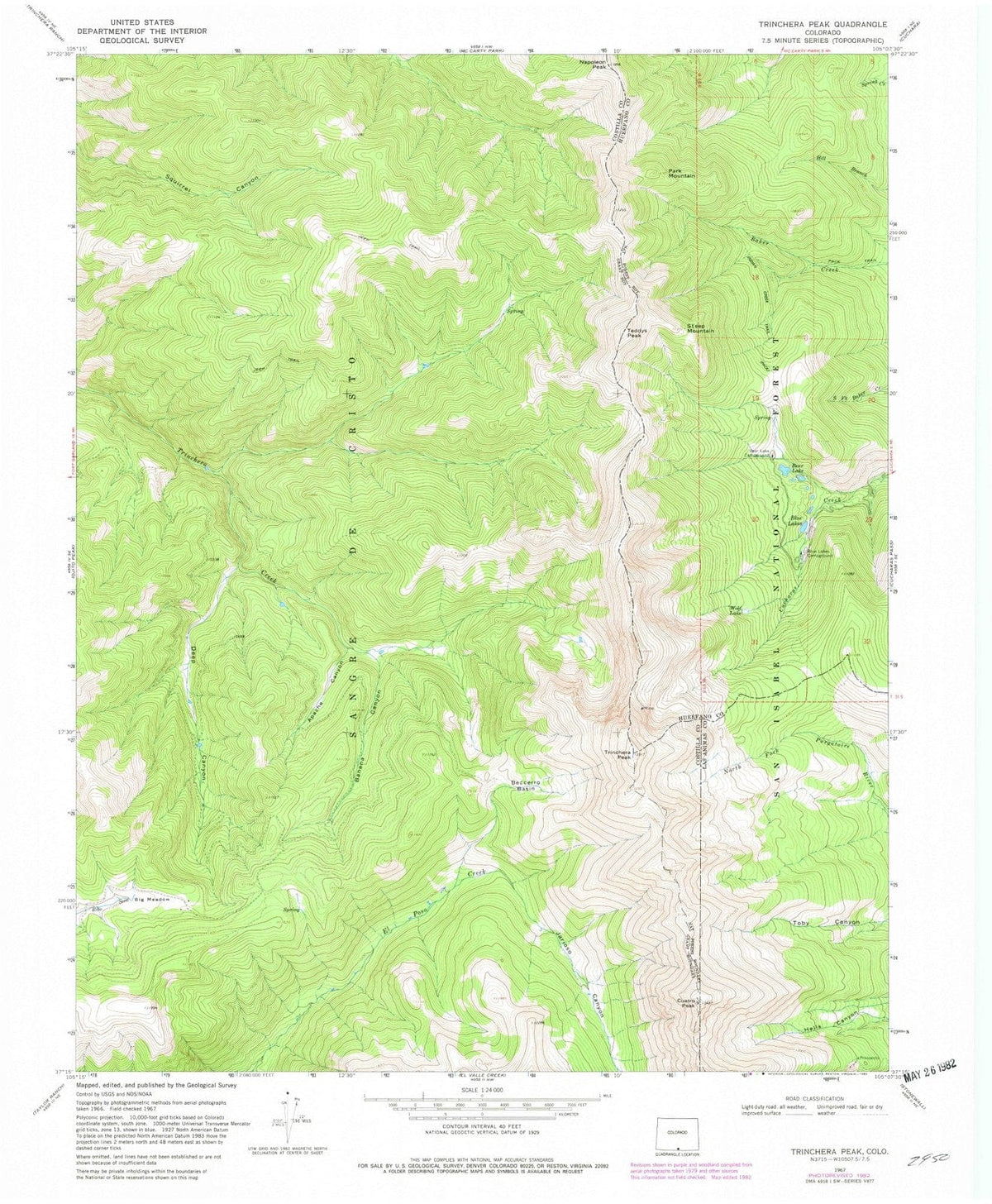 1967 Trinchera Peak, CO - Colorado - USGS Topographic Map