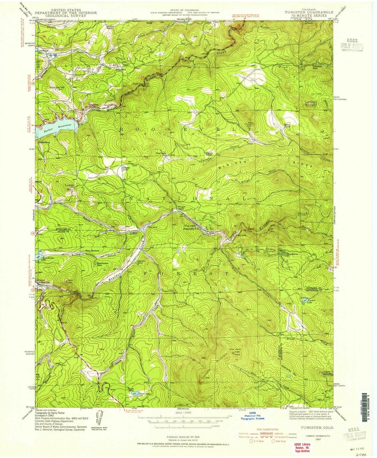 1942 Tungsten, CO - Colorado - USGS Topographic Map