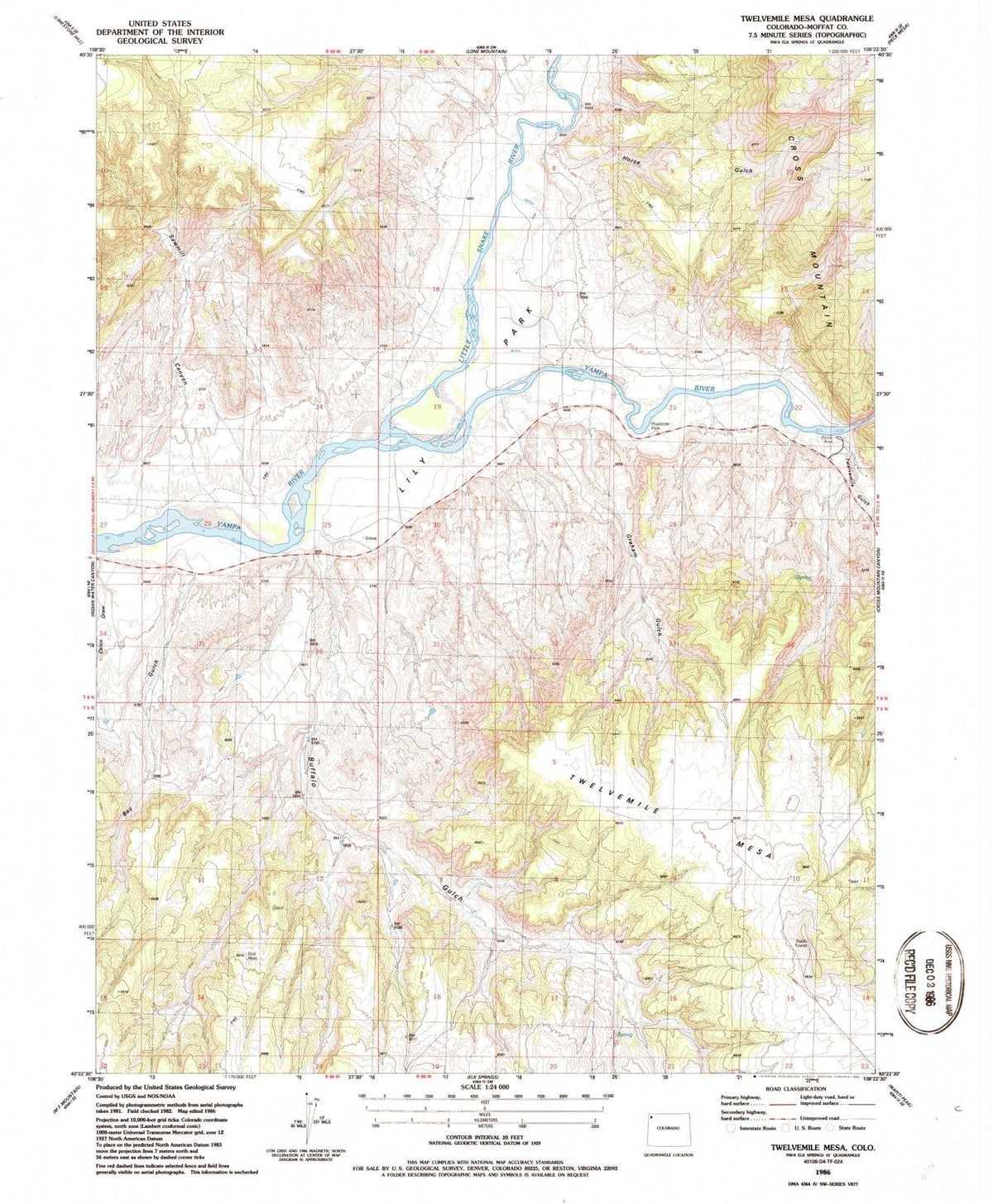 1986 Twelvemile Mesa, CO - Colorado - USGS Topographic Map