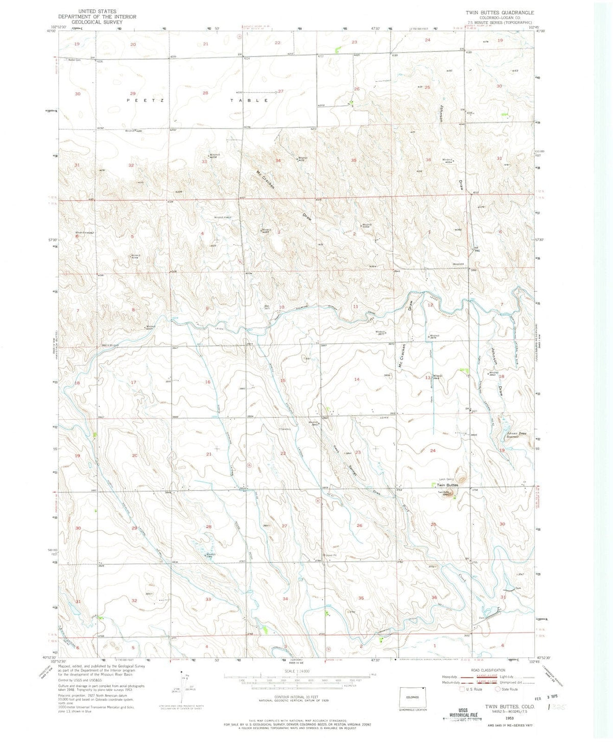 1953 Twin Buttes, CO - Colorado - USGS Topographic Map