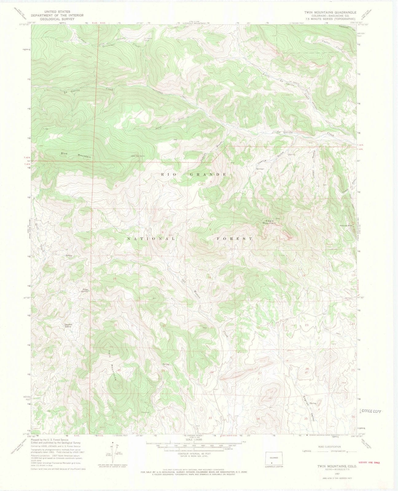 1967 Twin Mountains, CO - Colorado - USGS Topographic Map v2