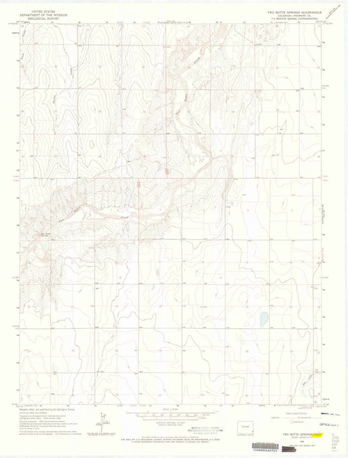 1966 Two Butte Springs, CO - Colorado - USGS Topographic Map