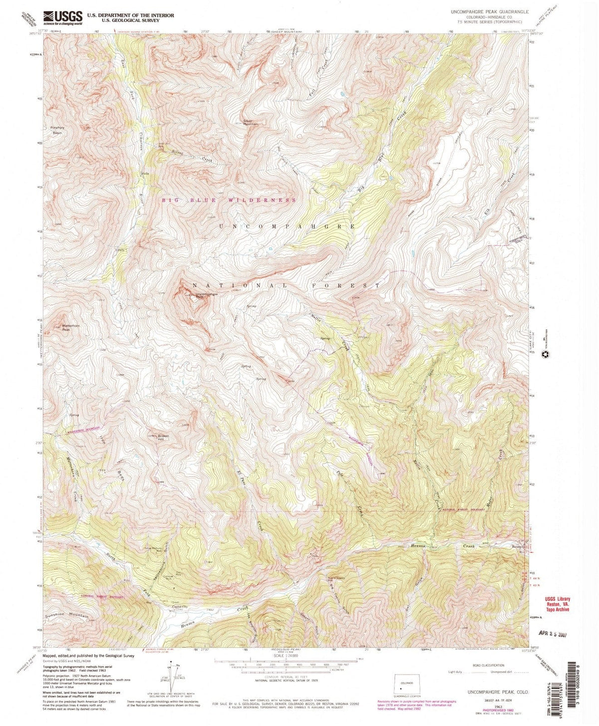 1963 Uncompahgre Peak, CO - Colorado - USGS Topographic Map