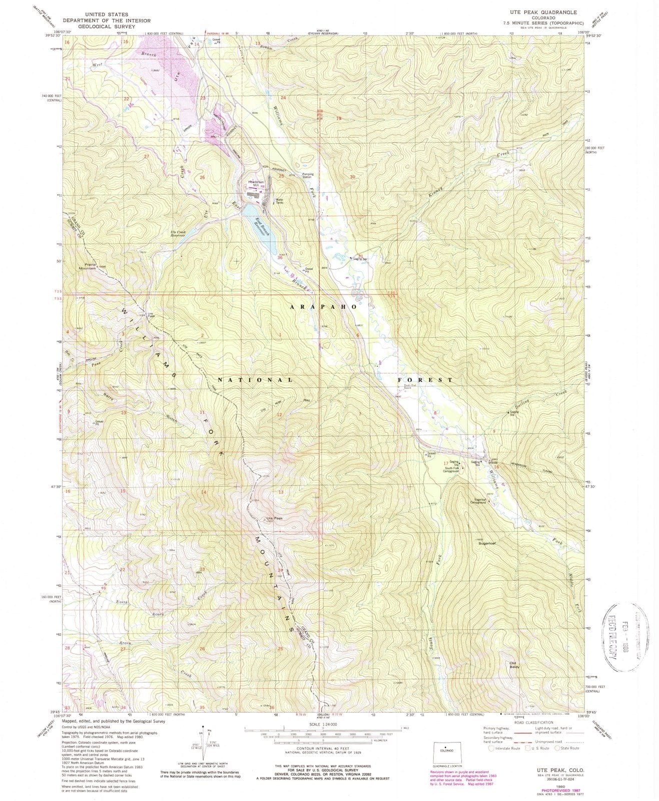 1980 Ute Peak, CO - Colorado - USGS Topographic Map
