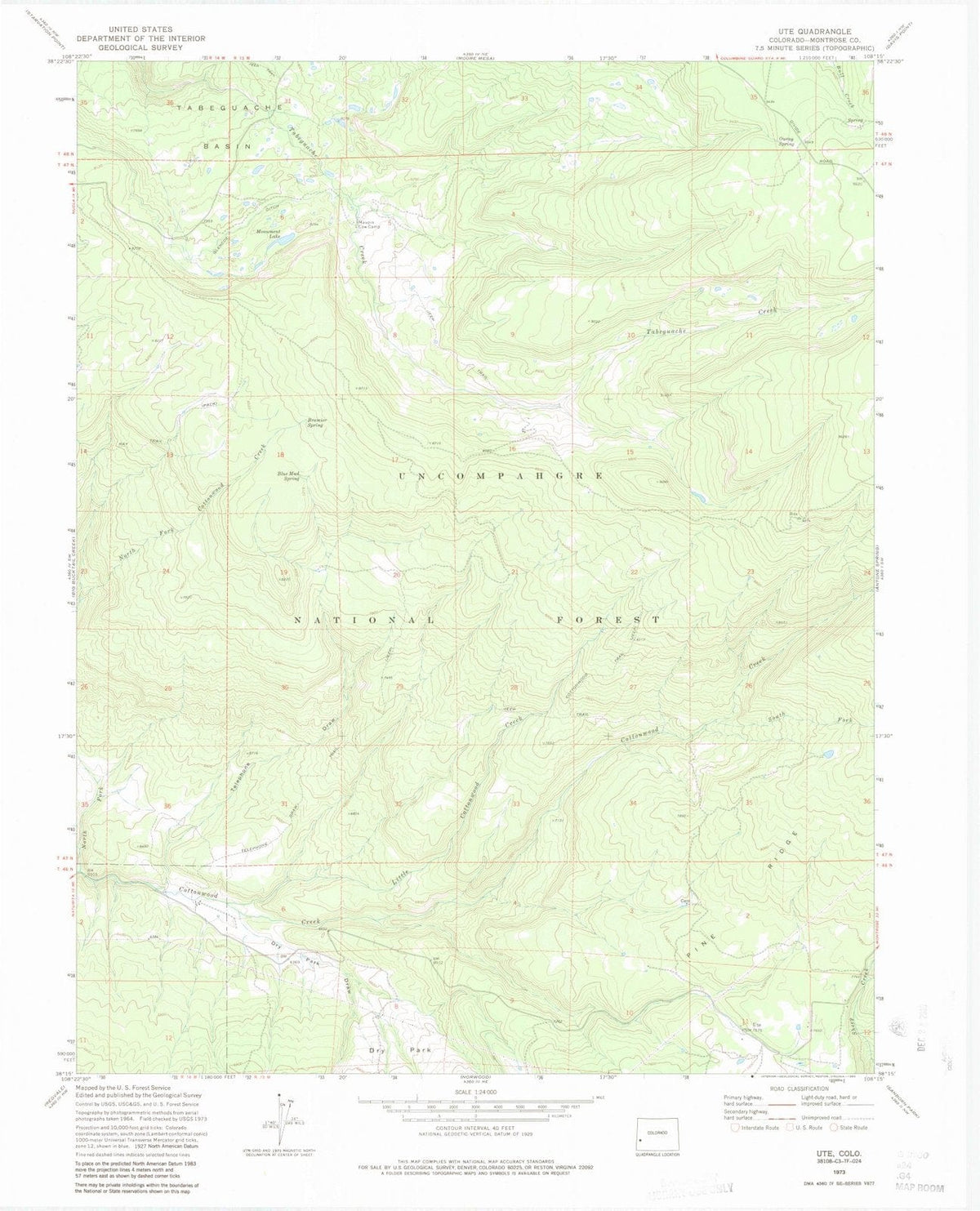 1973 Ute, CO - Colorado - USGS Topographic Map