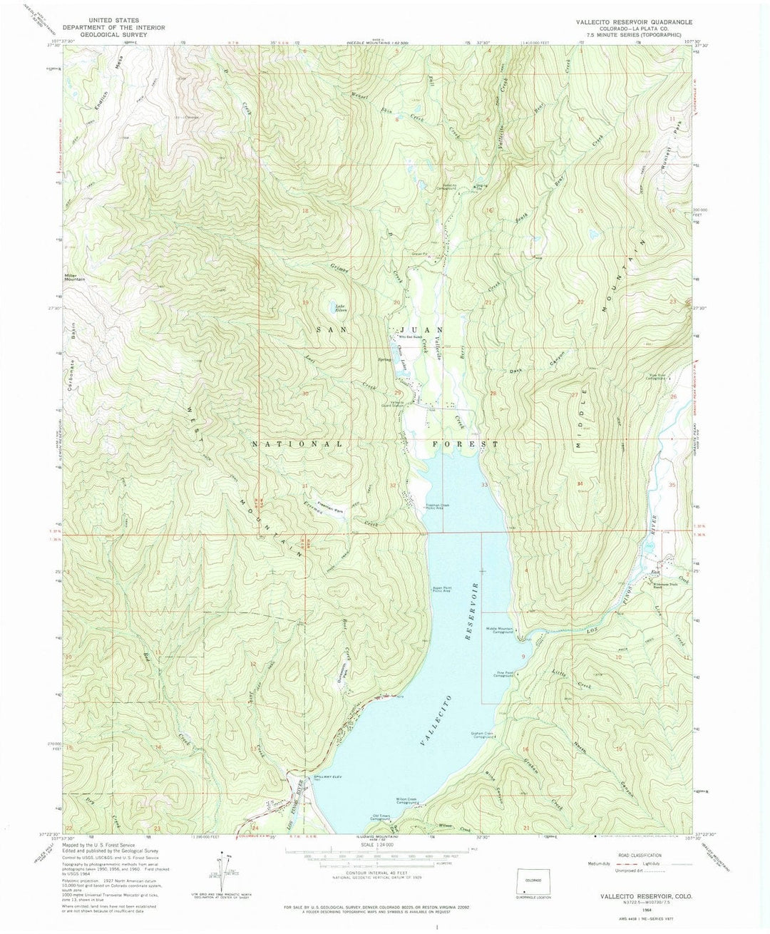 1964 Vallecito Reservoir, CO - Colorado - USGS Topographic Map