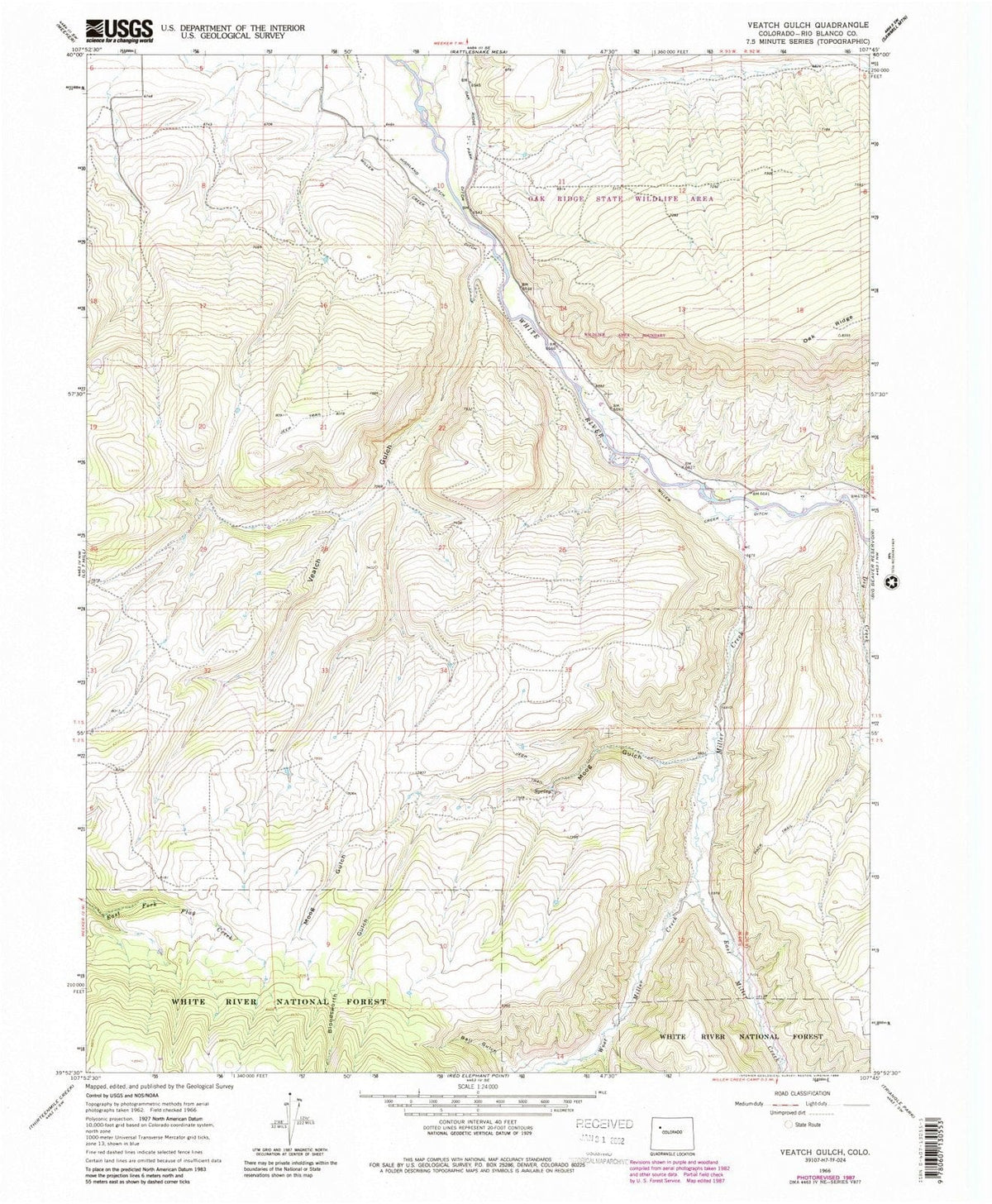 1966 Veatch Gulch, CO - Colorado - USGS Topographic Map