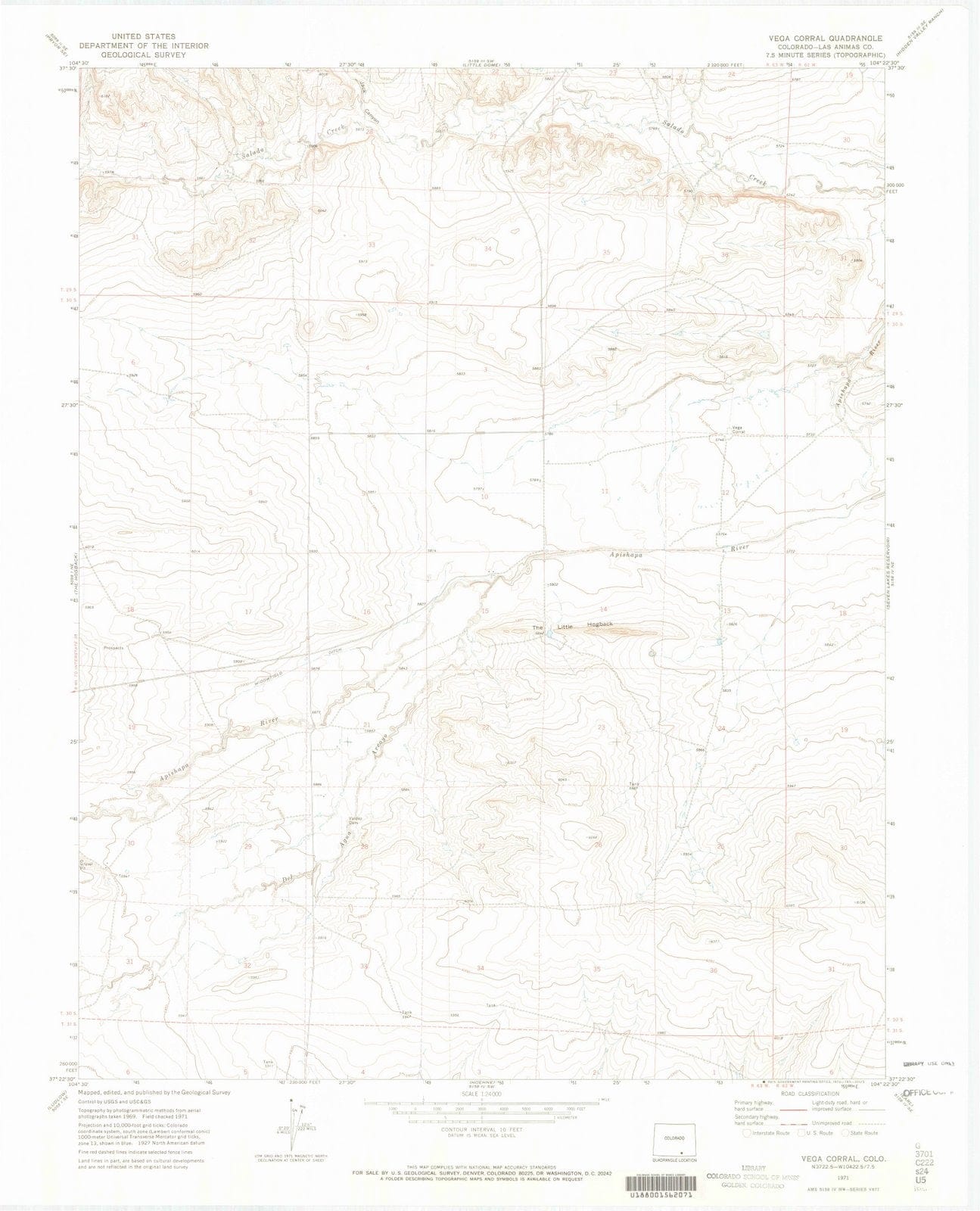 1971 Vega Corral, CO - Colorado - USGS Topographic Map