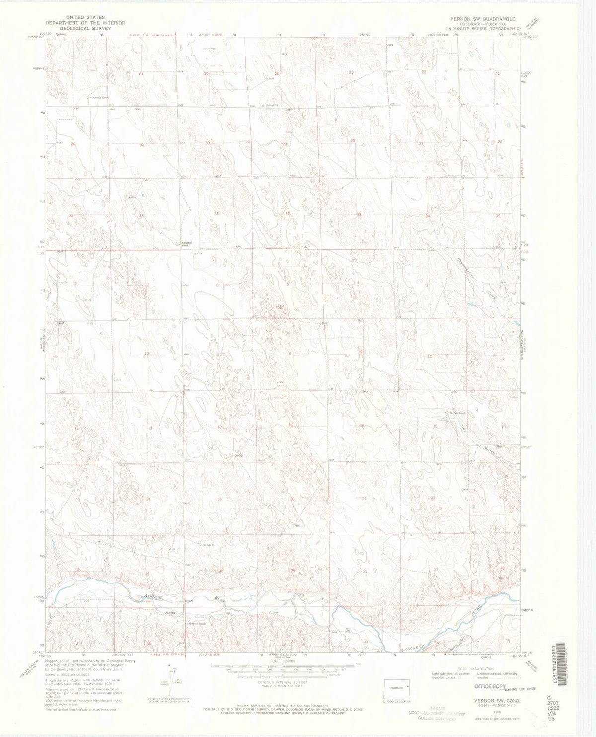 1968 Vernon, CO - Colorado - USGS Topographic Map