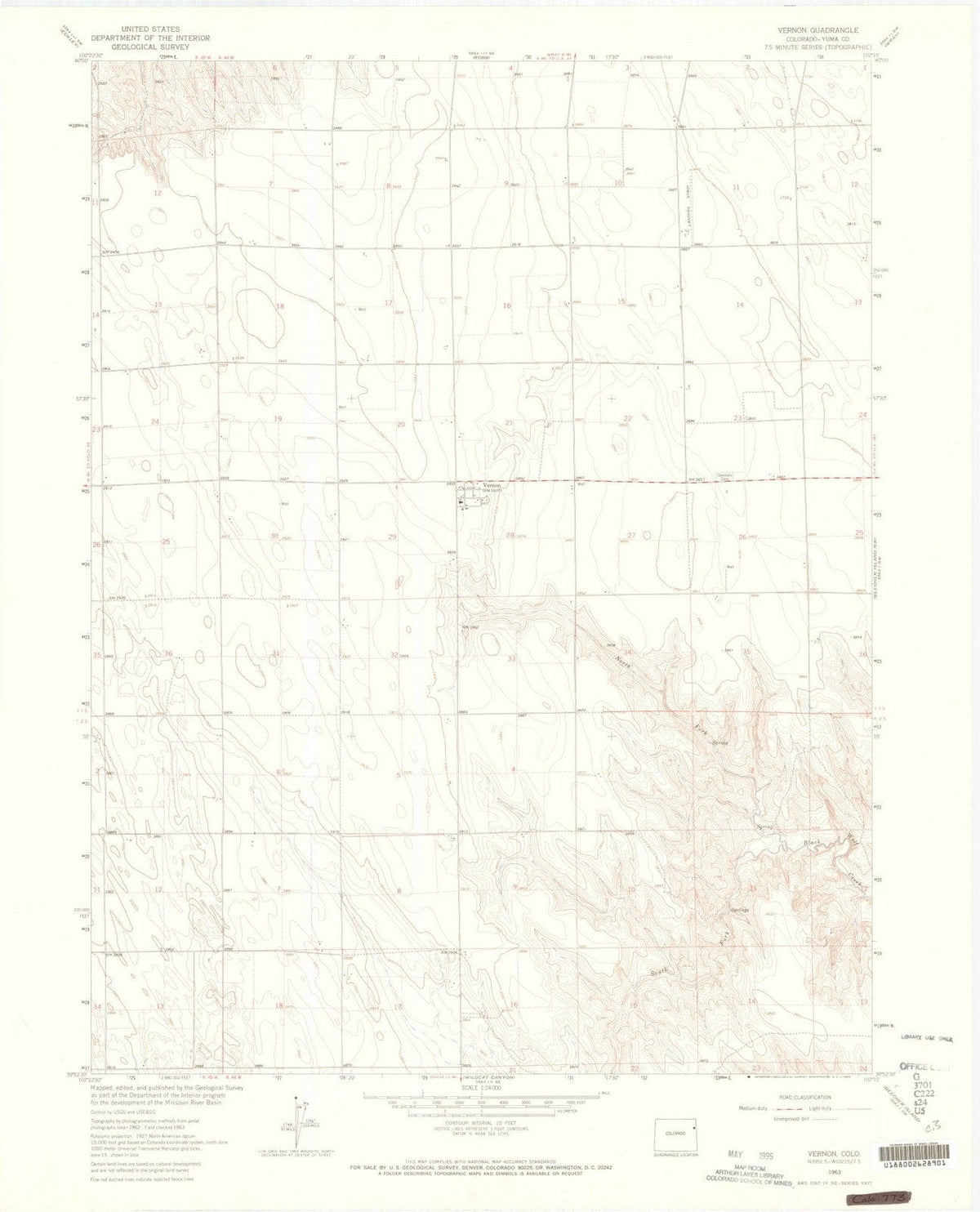 1963 Vernon, CO - Colorado - USGS Topographic Map