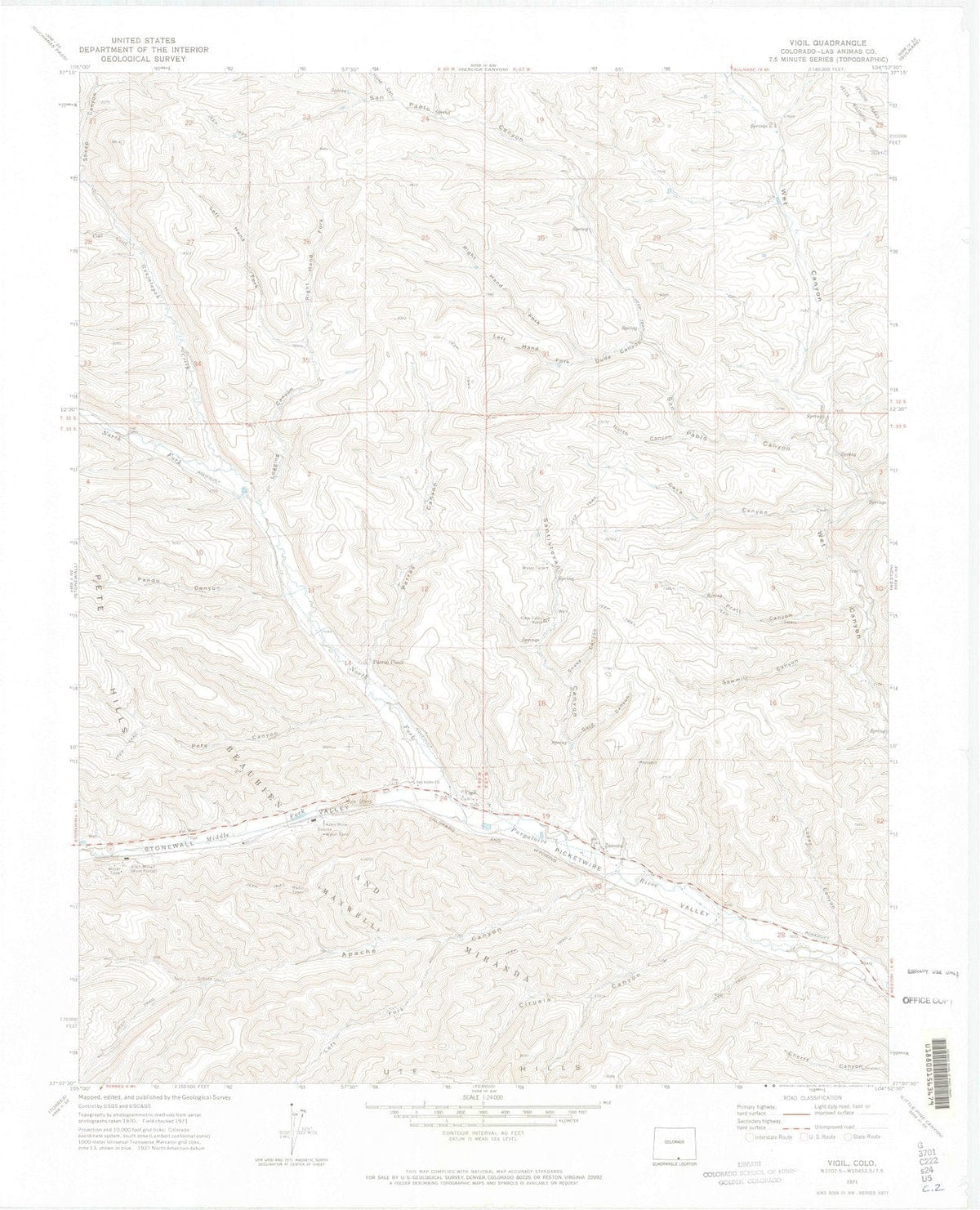 1971 Vigil, CO - Colorado - USGS Topographic Map