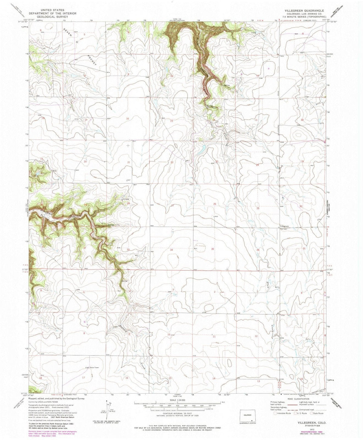 1972 Villegreen, CO - Colorado - USGS Topographic Map