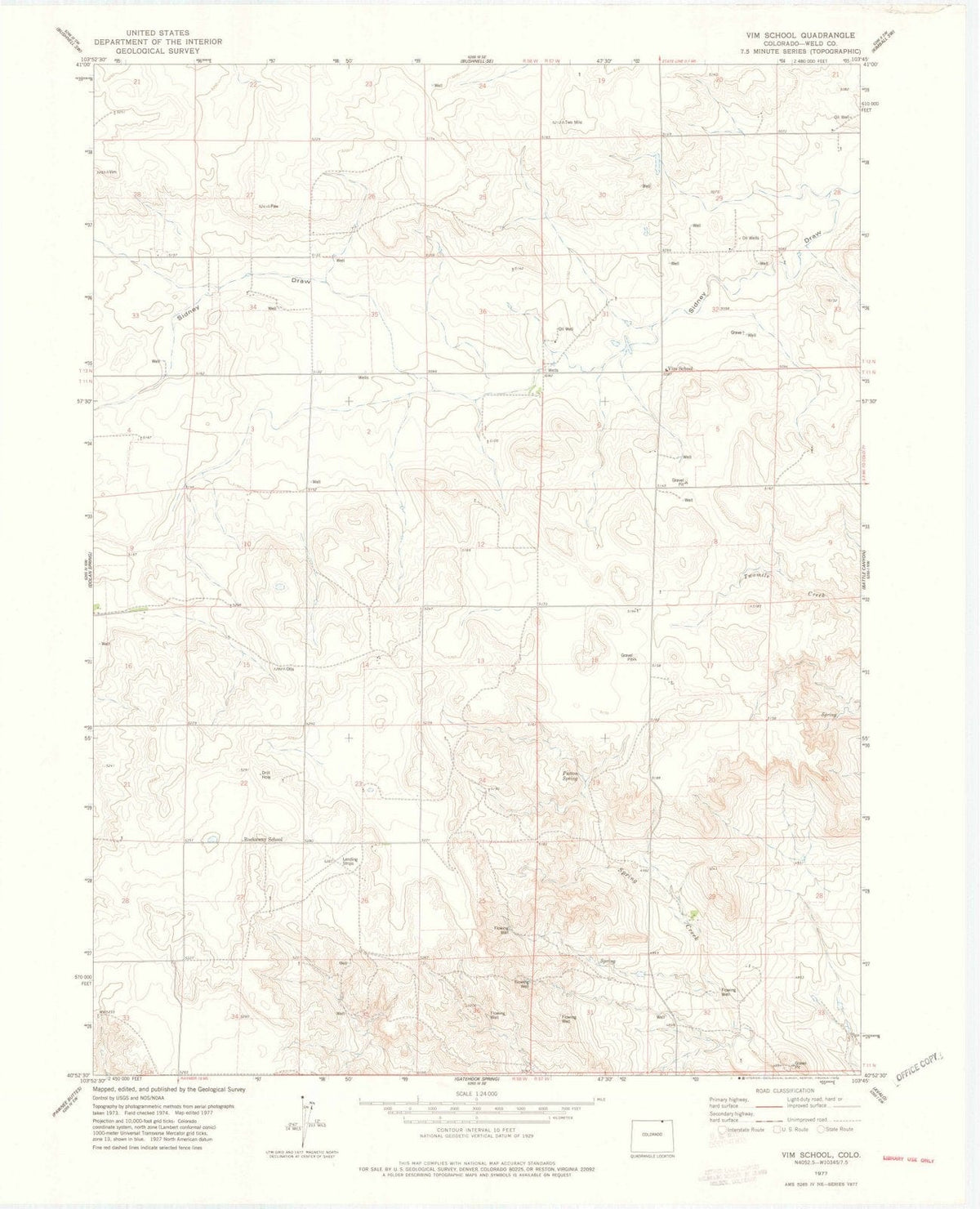 1977 Vim School, CO - Colorado - USGS Topographic Map