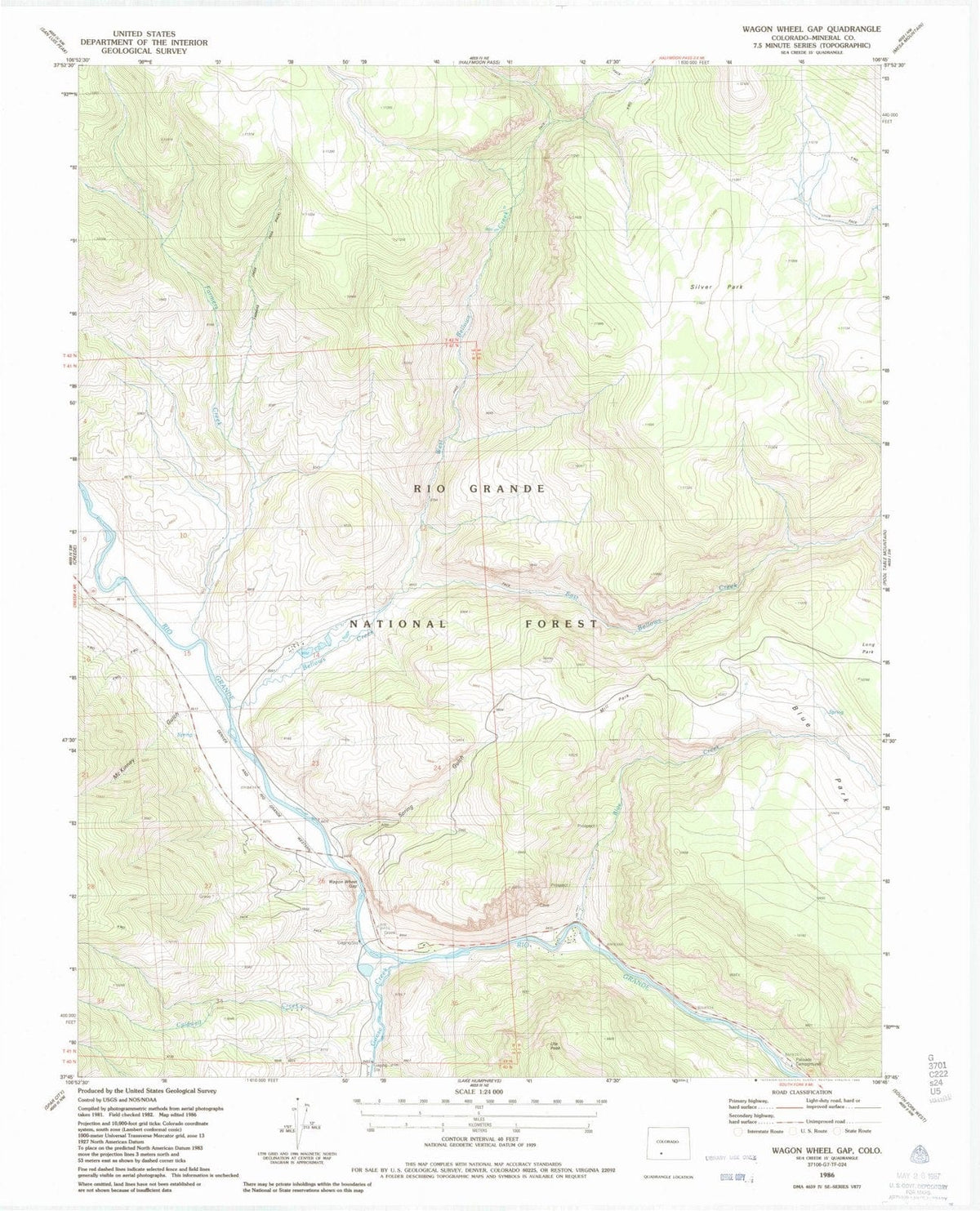 1986 Wagon Wheel Gap, CO - Colorado - USGS Topographic Map