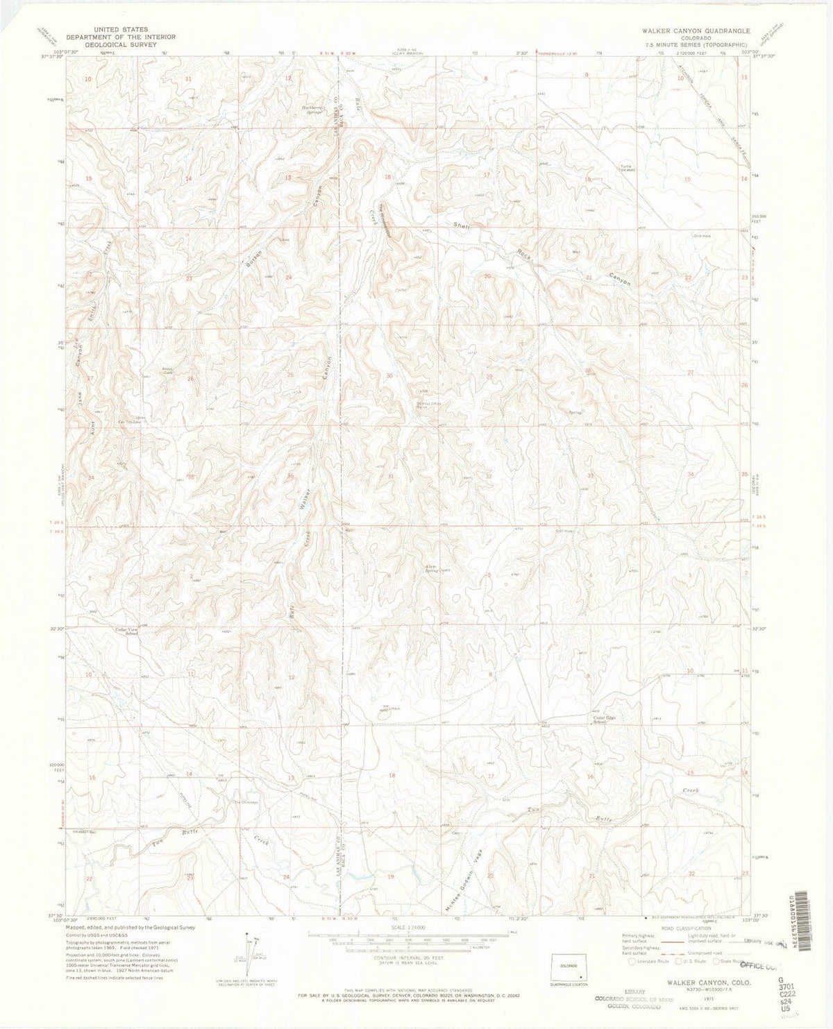 1971 Walker Canyon, CO - Colorado - USGS Topographic Map