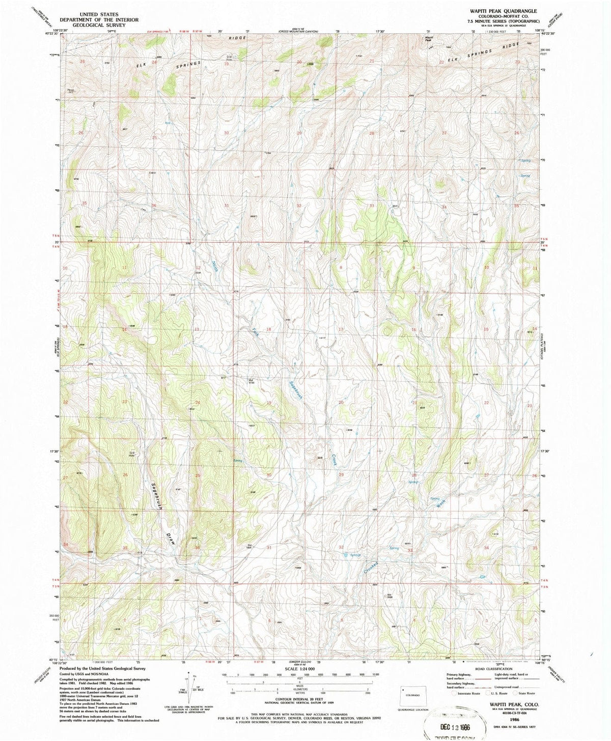 1986 Wapiti Peak, CO - Colorado - USGS Topographic Map