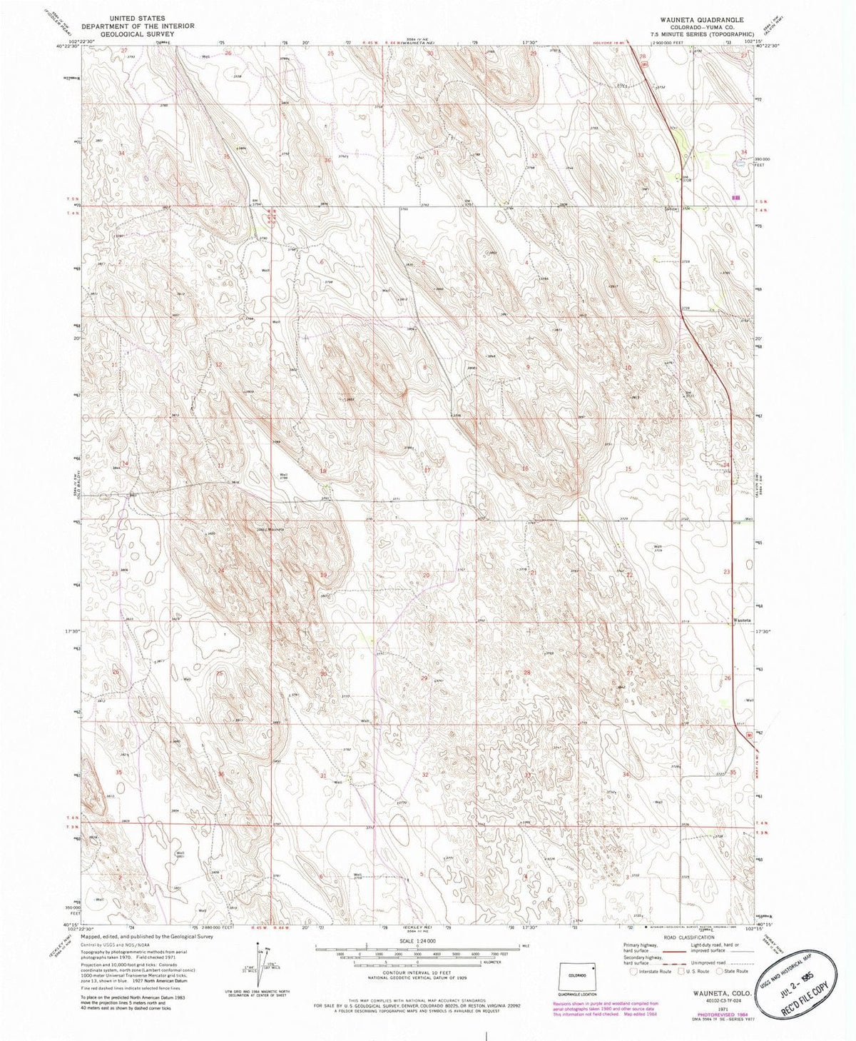 1971 Wauneta, CO - Colorado - USGS Topographic Map v2
