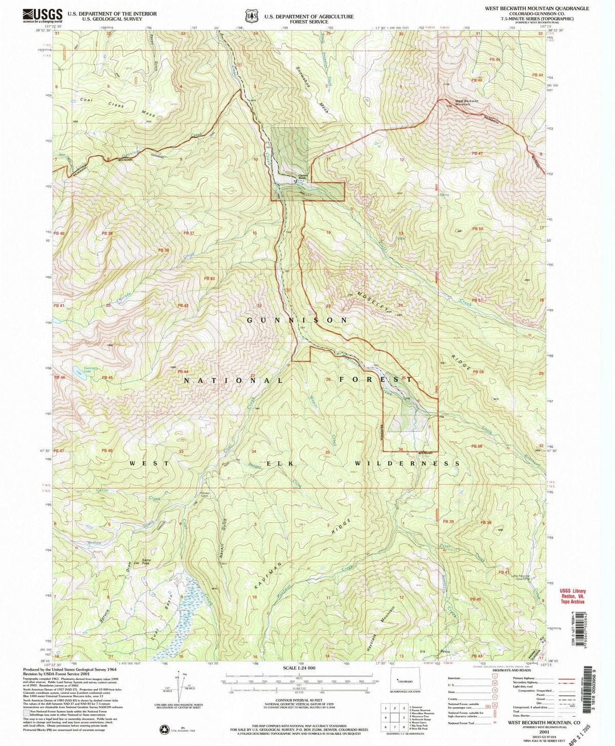 2001 West Beckwith Mountain, CO - Colorado - USGS Topographic Map