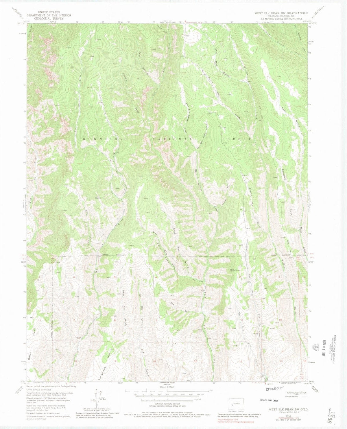 1954 West Elk Peak, CO - Colorado - USGS Topographic Map