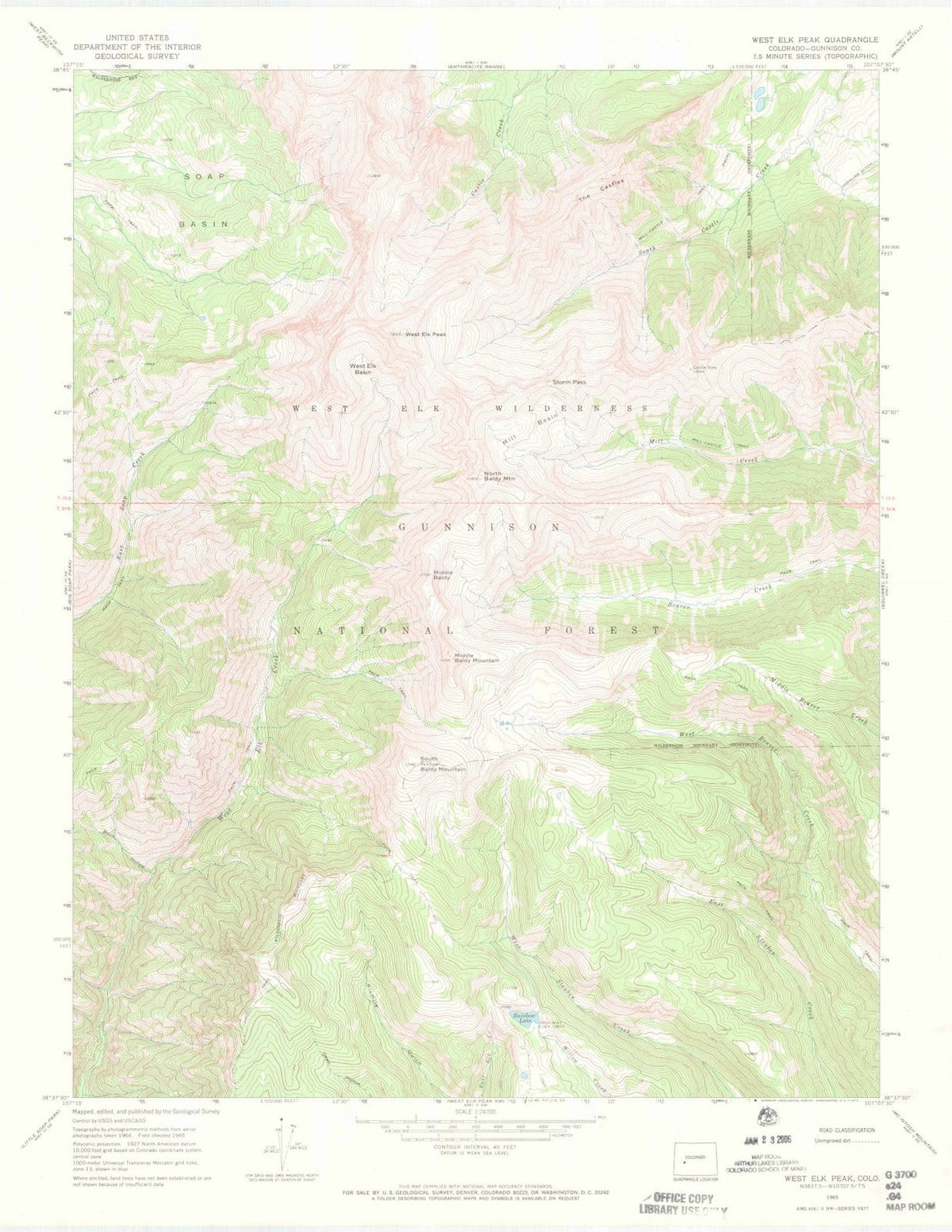 1965 West Elk Peak, CO - Colorado - USGS Topographic Map