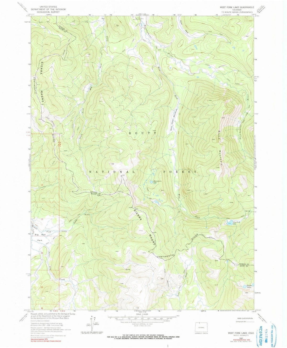 1962 West Fork Lake, CO - Colorado - USGS Topographic Map