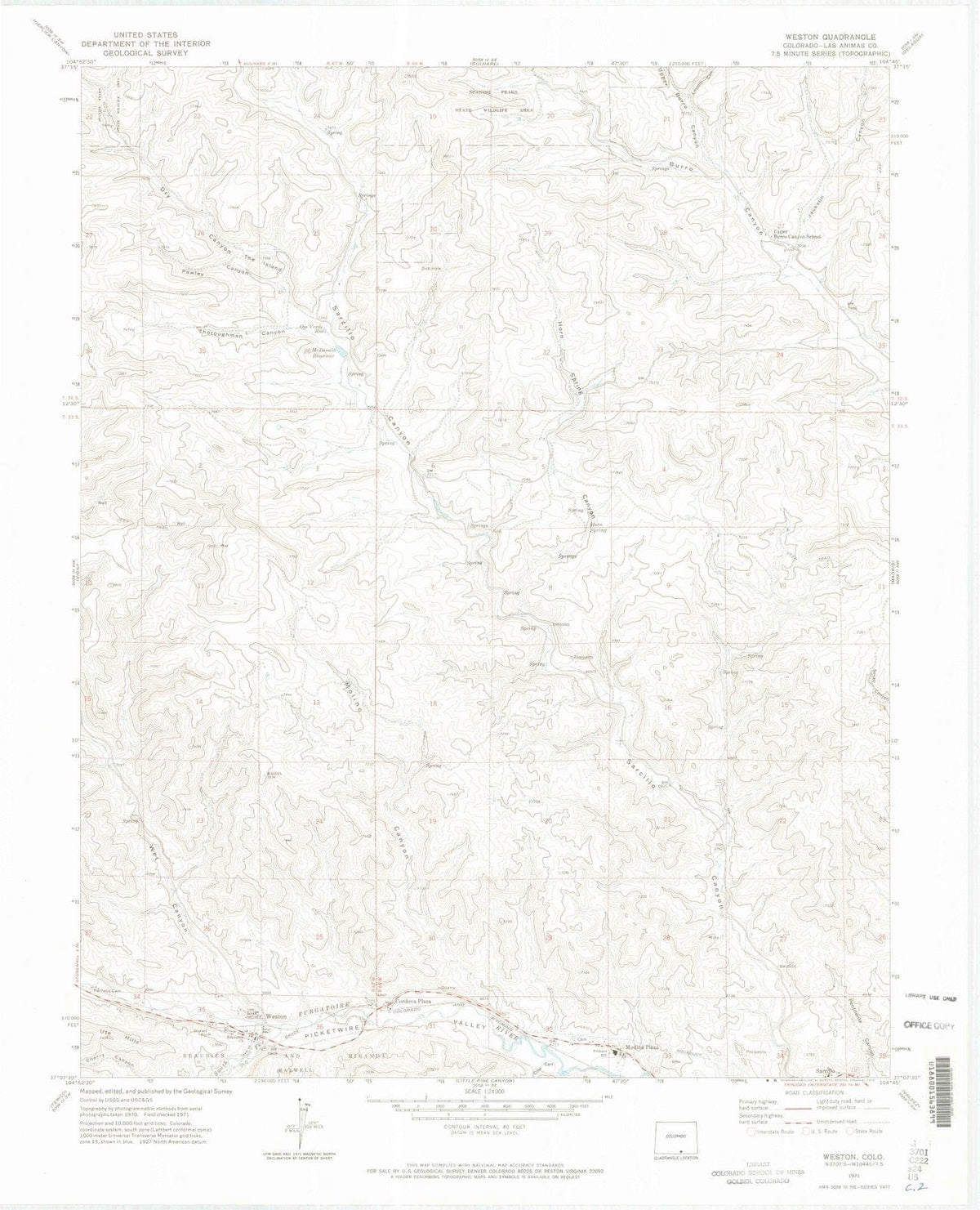 1971 Weston, CO - Colorado - USGS Topographic Map